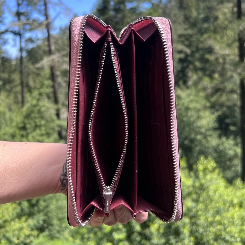 COACH Long Zip-Around Wallet PINK Pebble Leather with Silver Hardware AUTHENTIC - Picture 5 of 11